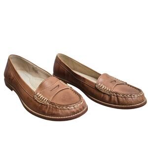 L.L.Bean Womens Signature Leather Loafers 8.5M Natural Tan Brown Preppy Classic